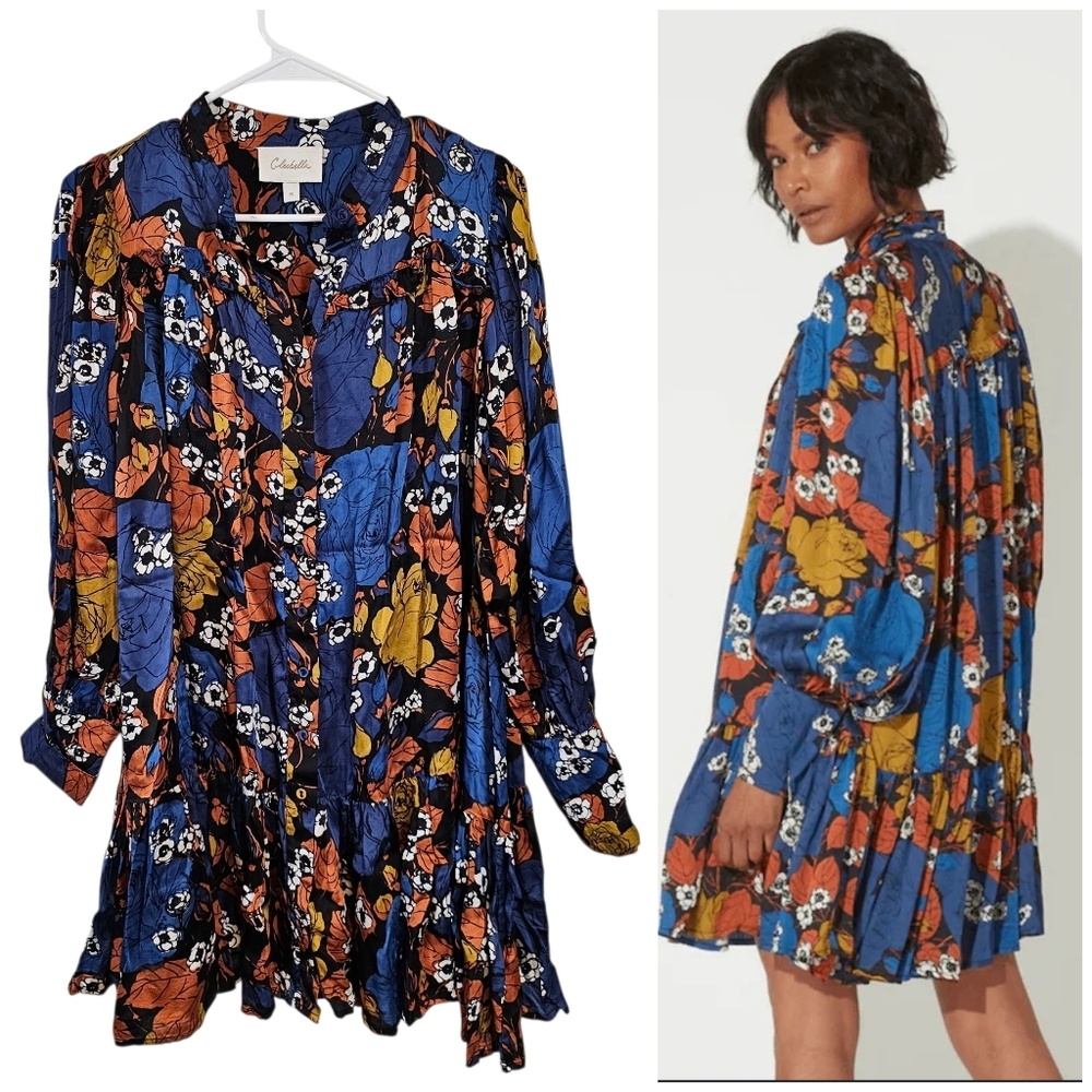 Cleobella Blue Floral Long Sleeve Tunic Dress